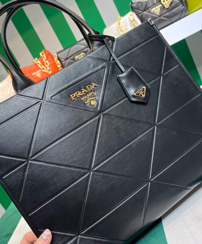 Prada Large Leather Prada Symbole Bag With Topstitching 1BA377 Black